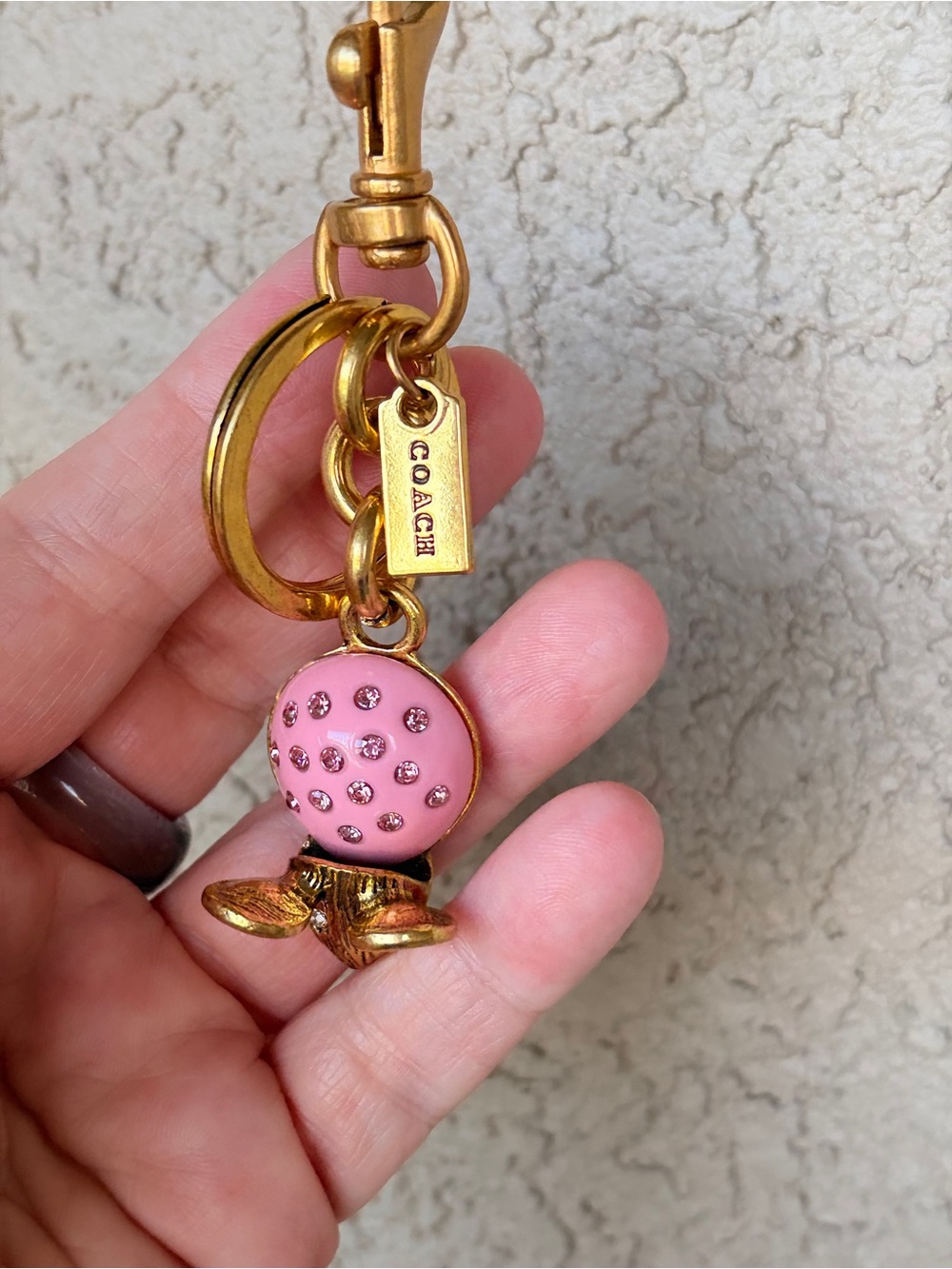 Trendy Pink Mouse Crystal Key Charm with Gold Hardware